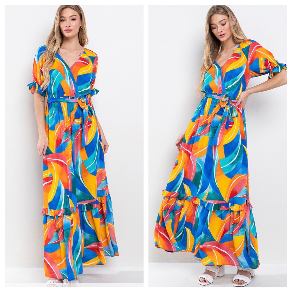 04 Fabulous Multi Color Print Tiered Maxi Dress - Picture 2 of 4